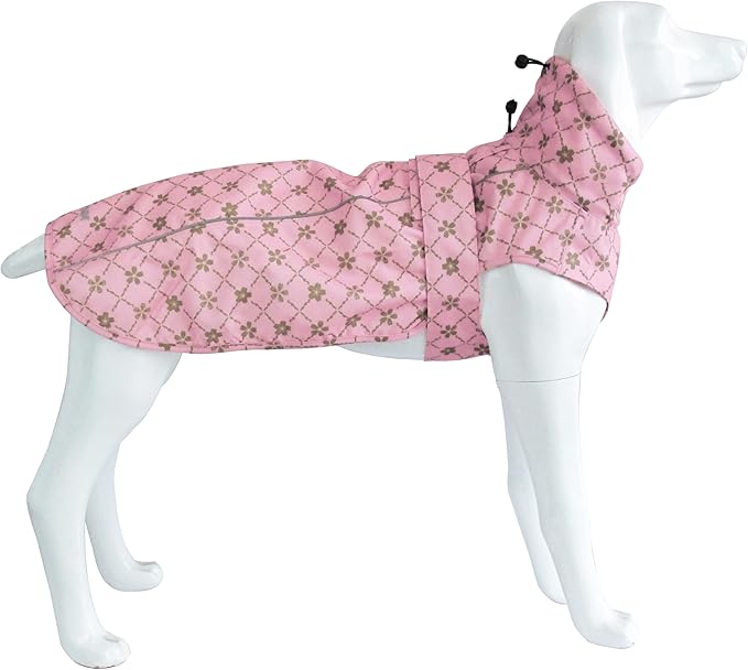 Adjustable Waterproof Dog Raincoat for Dogs,Lightweight Pet Rain Jacket Puppy Clothes with Reflective Strip for Small Medium Large Dogs(3X-Large,Gold Cheery Blossoms Pink)