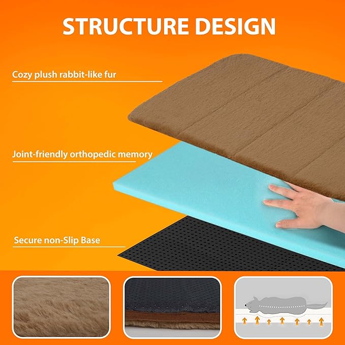 Dog Crate Pad for Large Dogs - 35x23 Orthopedic Dog Bed with Memory Foam, Washable Water-Resistant Soft Pet Mat with Non-Slip Bottom, Khaki