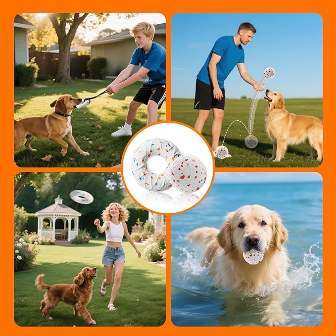Aktor E-TPU Dog Balls, Interactive Dog Toys Tug of War, Teething Toys for Boredom to Keep Them Busy, Indestructible Dogs Toy for Dogs 2 Types (5 inch, Orange-Blue)