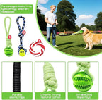 Dog Outdoor Bungee Solo Hanging Toy, Tether Tug of War Toys for Pitbull Small Large Aggressive Chewers Dogs to Exercise, Durable Interactive Tug Toy, Dog Rope Toys (3 Chew Ropes,1 poop bag)
