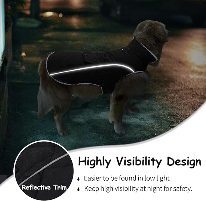Malier Dog Winter Coat, Windproof Dog Cold Weather Coats with Real Pocket, Winter Extra Warm Pet Coat Fleece Jacket Reflective Clothes for Small Medium Large Dogs and Puppy (Black, XXX-Large)