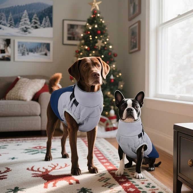 DENTRUN Dog Coat with Harness Built in, Easy On/Off Zipper Closure Winter Dog Vest, Water-Repellent Fleece Lined Warm Jacket with Reflective for Medium Dogs, Dark Blue, M