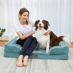 Comfort Expression Orthopedic Dog Bed for Small Dogs 20x14 Inch, Waterproof Supportive Egg Crate Foam Small Pet Bed with Removable Bolster, Dog Couch with Washable Cover & Non-Slip Bottom, Washed Blue