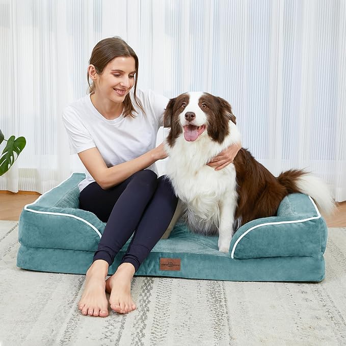 Comfort Expression Orthopedic Dog Bed for Small Dogs 20x14 Inch, Waterproof Supportive Egg Crate Foam Small Pet Bed with Removable Bolster, Dog Couch with Washable Cover & Non-Slip Bottom, Washed Blue