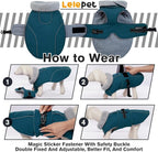 Lelepet Warm Dog Coats for Large Dogs Waterproof Dog Winter Jacket Reflective Pet Fleece Vest Windproof Cold Weather Coats with Adjustable Buckle & Leash Hole, Dark Green, XXL