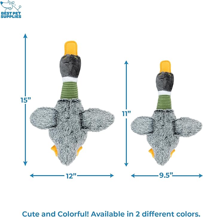 Best Pet Supplies Interactive Squeaky Dog Chew Toy, Ideal Dog Toys for Chewers, Small, Medium & Large Dogs, and Fetch Lovers - Mallard Duck Wing (Gray), Small