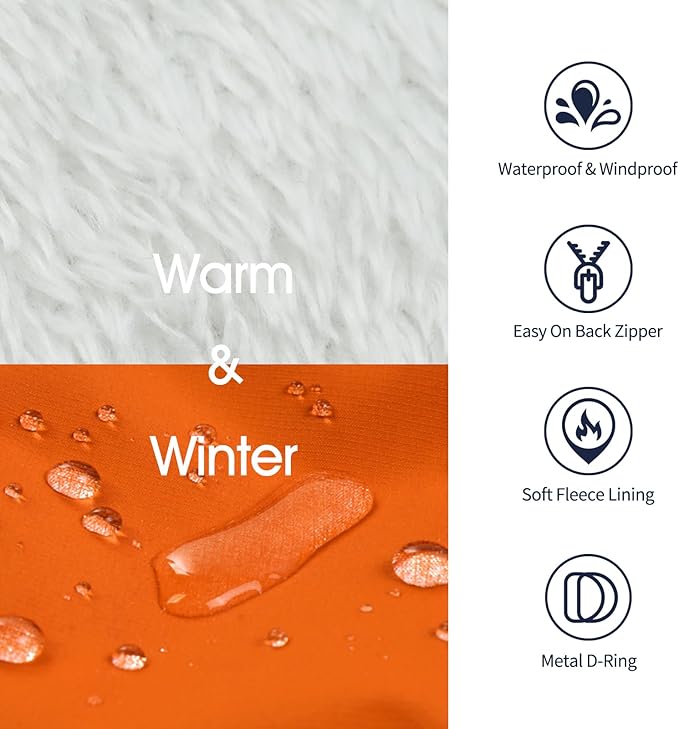 IECOii Dog Jacket Winter Harness Built in -Orange,XXXLarge- Zip Up Dog Coat Winter Clothes for Large Dogs Waterproof, Dogs Snowsuit Snow Jacket D-Rring Labrador German Shepherd Doberman Rottweiler