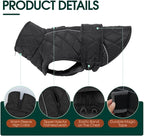 Kuoser Super-Warm Fleece Dog Jacket, Christmas Dog Coat Quilted Thermal Turtleneck Puppy Snowsuit, Windproof & Reflective Pet Winter Clothes for Large Dogs, Dark Grey 2XL