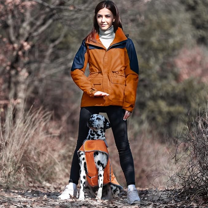 VIVAGLORY Frostfit Dog Coat, Dog Jacket for Winter & Cold Weather, Warm Fluffy Fleece Lined Water Resistant Reflective for Puppy, Coat with Velcro Fastening & Leash Hole, XS, Orange
