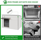 Dog House Outdoor Weatherproof & Wooden Dog Kennel with Chew-Proof Iron Frame，Removable Floor, Adjustable Vent Window, Easy Assembly for Medium Dogs (43.3" L x 29.5" W x 33.5" H)
