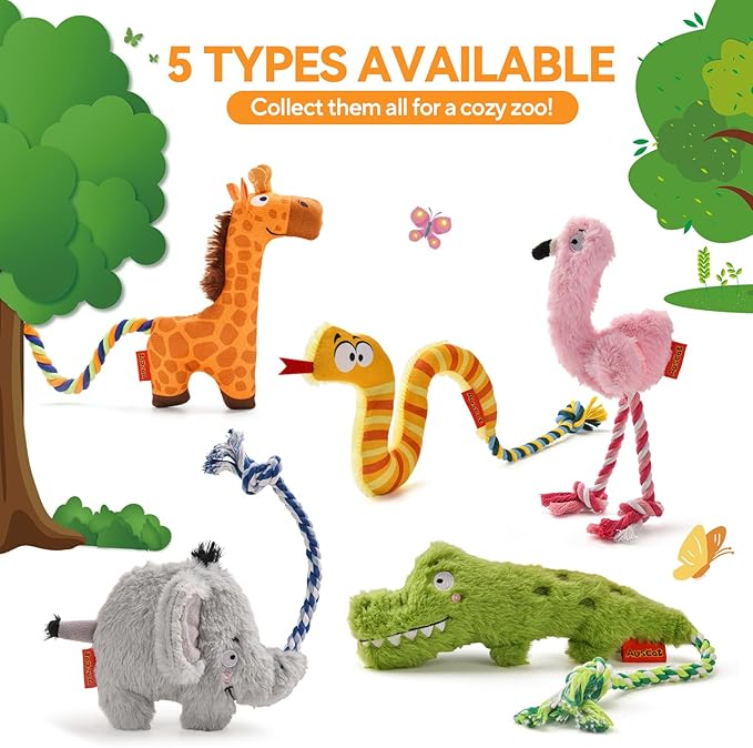 AUSCAT Plush Dog Rope Toy, Durable Squeaky Dog Toys for Puppy Small Medium Dogs (Not for Aggressive Chewers), Snake & Giraffe