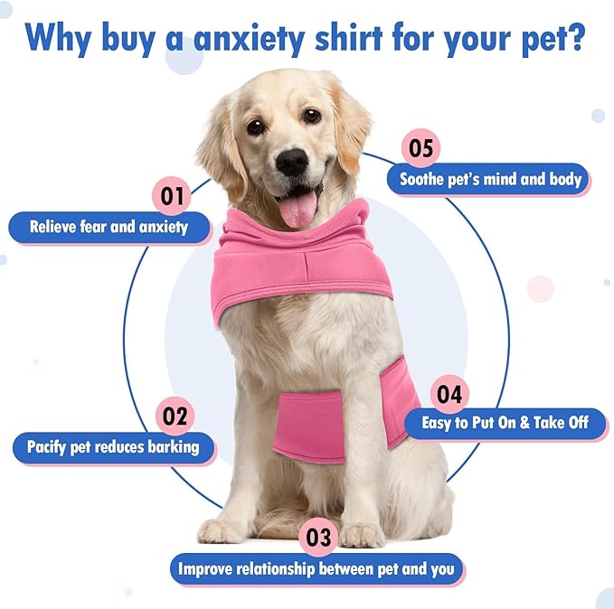 X-Large Dog Fireworks Anxiety Vest with Adjustable Chest,Hood Neck Wraps,Soft Lightweight Calming Shirt for Storms,Lightning,Separation,Home Alone(Rose)