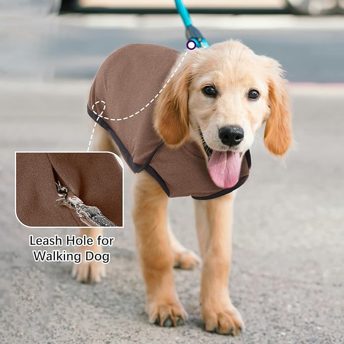 ROZKITCH Turtleneck Dog Pajamas for Large Dogs, Pet Windproof Warm Cold Weather Jacket Vest Cozy Jumpsuit Apparel Outfit Clothes for Walking Hiking Travel Sleep Brown 2XS