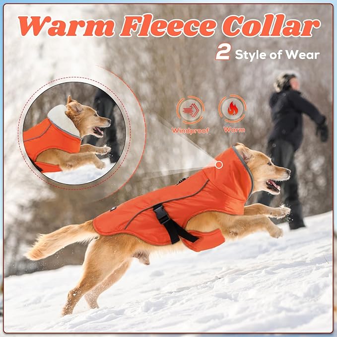 EMUST Dog Winter Coat, Thick Windproof Pet Jacket Winter, Pet Dog Vest for Small/Medium/Large, Orange, XXL