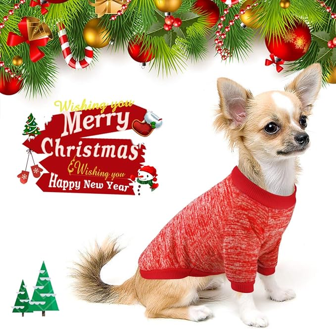 Idepet Pet Dog Classic Knitwear Sweater Fleece Coat Thickening Warm Pup Dogs Shirt Winter Pet Dog Cat Clothes Puppy Customes Clothing for Small Dogs(XS,Orange Red)