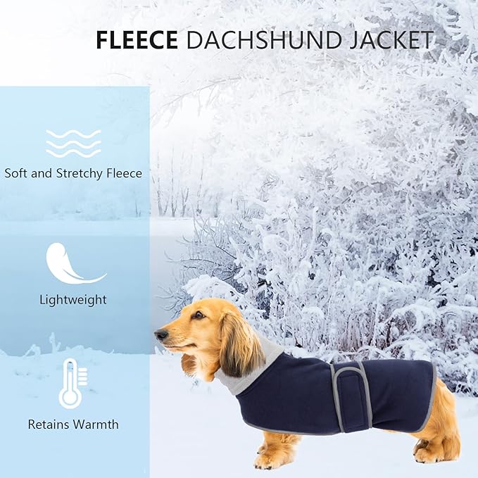 Geyecete Dachshund Sweaters for Dogs Dog Jacket,Dachshund Coat Perfect Dog Winter Coat with Padded Fleece Lining and high Collar,Dog Snowsuit with Adjustable Bands Sizes-Navy-XS