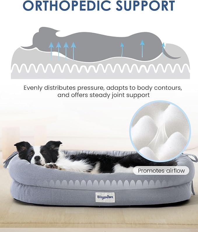 Orthopedic Dog Bed for Small Dogs, Pet Sofa Bed with Egg Crate Foam, 4-Sided Bolster, Removable Washable Cover & Anti-Slip Bottom, Small Gray