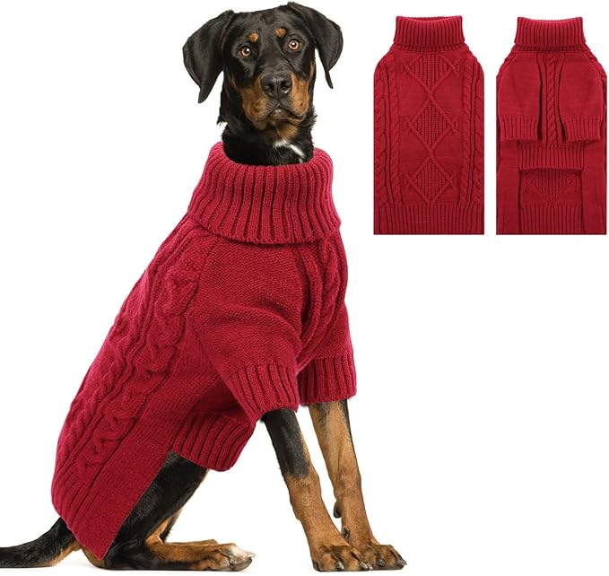 ASENKU Knitted Dog Sweater, Pullover Big Thermal Dog Winter Sweater, Turtleneck Doggy Sweaters for Large Medium Dogs Boy Girl,Warm Pet Sweatshirt for Labrador,Golden Retriever,3XL