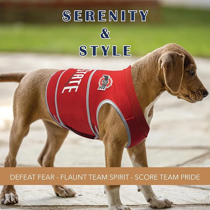 NCAA Ohio State Buckeyes Dog Anxiety Shirt Calming Soothing Vest, for Dogs Cats with Anxiety, Fears, Fireworks, Loud Noises, Dark, Lonely Keeps Dogs Calm Feeling Safe, Relaxing Jacket Small