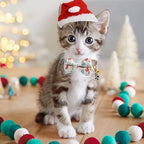 2 Pack Cotton Christmas Cats Collar with Bow Tie Beige Red Green Cat Collars for Girl Female Boy Male Cat Collar with Bell Christmas Trees Charms