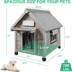 PetsCosset 20.5" L Outdoor Dog House with Waterproof Asphalt Roof for Small to Medium Dogs,Large Wooden Indoor Dog Kennel with Anti-Chewing Metal,Oxford Cloth Window,Durable Doghouse for 1-2 Dogs