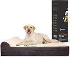 KOPEKS Jumbo Orthopedic Dog Bed - 7-inch Thick Memory Foam Pet Bed with Pillow with Removable Cover & Free Waterproof Liner - for Large Breed Dogs, XL, Brown-Plush Top