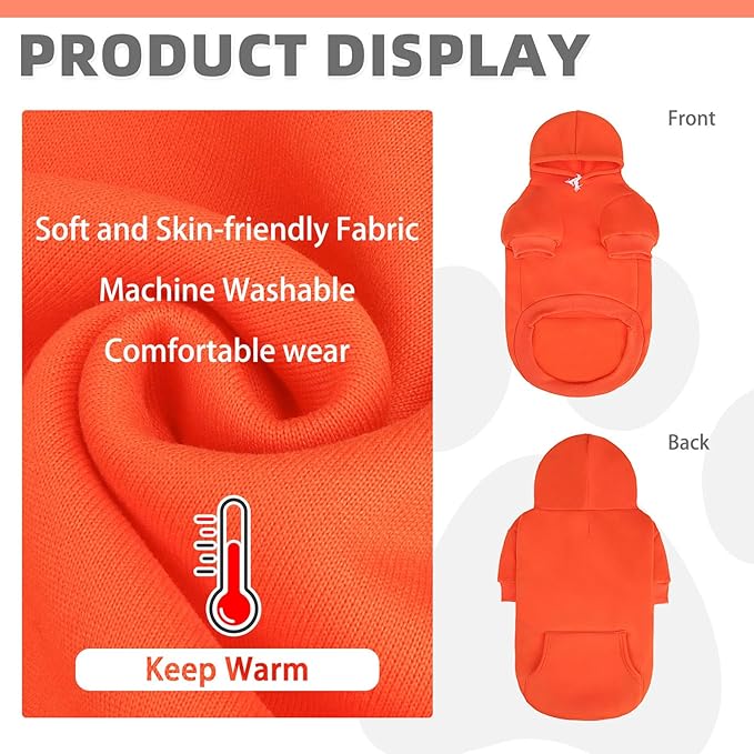 KOOLTAIL Fall Dog Hoodie - Soft & Warm Dog Thanksgiving Sweater with Leash Hole and Pocket, Pet Winter Coat, Cold Weather Clothes Sweatshirt for Small Medium Large Dogs Puppy Cat Boys Girls, Orange XS