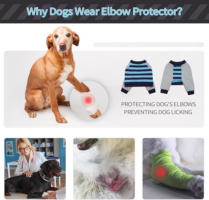 FUAMEY Dog Recovery Sleeve with Elbow Protector,Dogs Shirt Stop Licking Joints,Pet Long Sleeve Suit Protecting Dog's Front Leg Arm Wounds Cover Skin Conditions Blue Stripe 2XL
