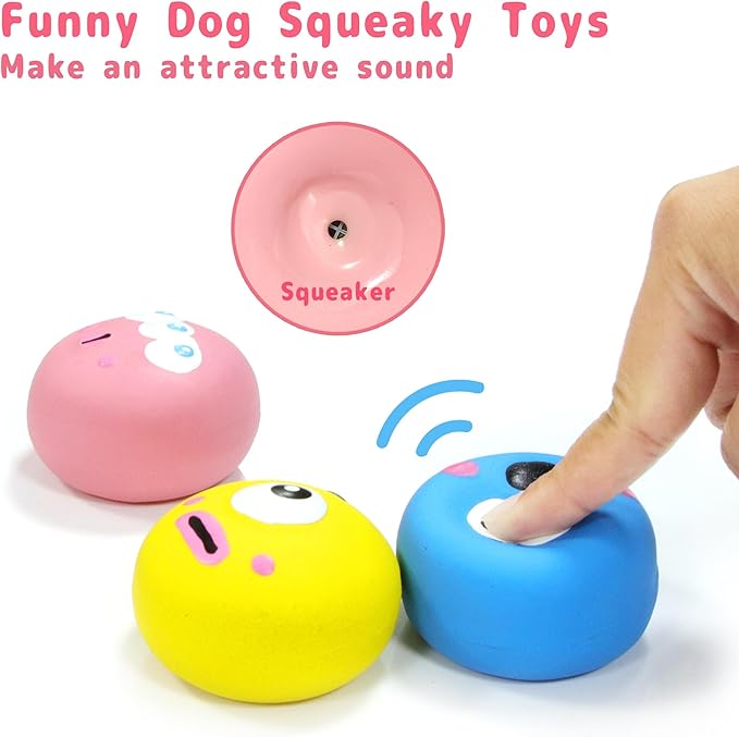 Dog Squeaky Toys, Latex Squeaky Dog Balls with Cute Big Eyes for Pet Dogs - Suitable for Teething Puppies, Small Dogs and Medium Dogs in Outdoor Chase and Fetch (3 Pcs)