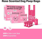 Dog Poop Bags with Handles 9 Rolls 108 Counts Big Sizes Leak Proof and Extra Thick Waste Bags Refill Rolls for Walking Small Medium Large Dogs Cats Litter With Holder Rose Scented