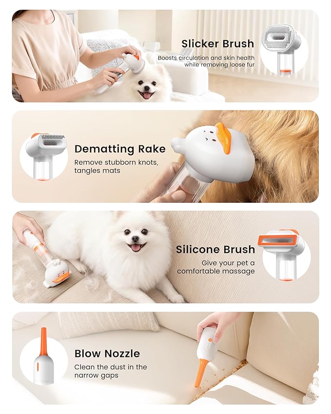 Vacuum Dog Brush for Shedding, 4-in-1 Self Cleaning Slicker Brush for Dogs& Undercoat Rake for Dogs, Deshedding Grooming Tool, Anti-Static, Massage, Cleaning, Shedding & Combing All In One!