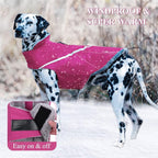 VIVAGLORY Snowrap Dog Coat, Jacket with Harness Hole & Velcro Closure, Dog Coat for Winter & Cold Weather, Fluffy Warm Fleece Lined Reflective Water Resistant for Puppy, L, Fuchsia