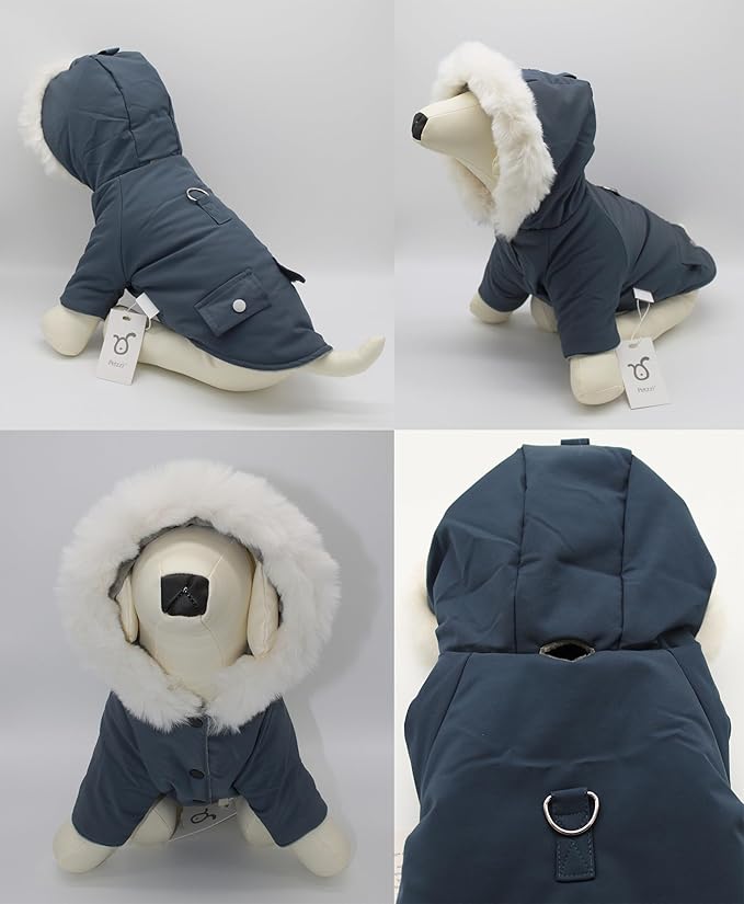 Pet Warm Dog Coat for Winter Dog Clothes Hooded Dog Jacket for Small Puppies Medium Large Dog Cat Clothes Insulated Padded Snow Jacket for Cold Weather Faux Fur (Small, Slate Blue)