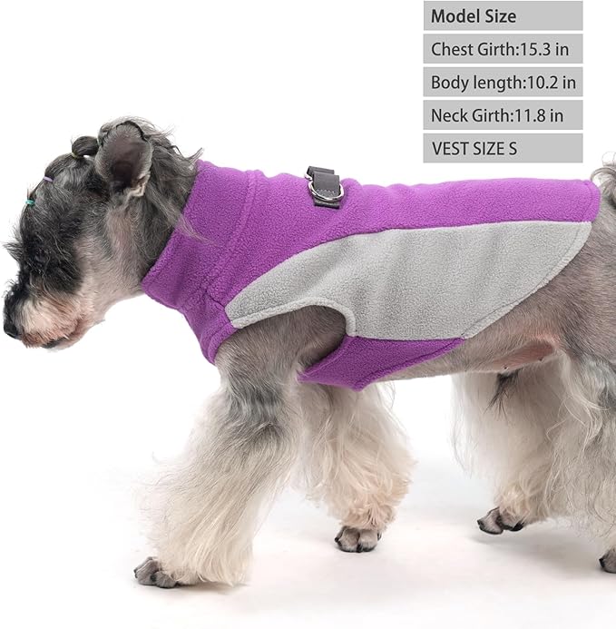 KOOLTAIL Small Dog Sweater - Dog Fleece Vest Jacket with Leash D-Ring for Small Medium Dogs, Soft Pullover Winter Warm Cold Weather Coats, Pet Fall Clothes Outfit for Puppy Cat Boys&Girls, Purple M