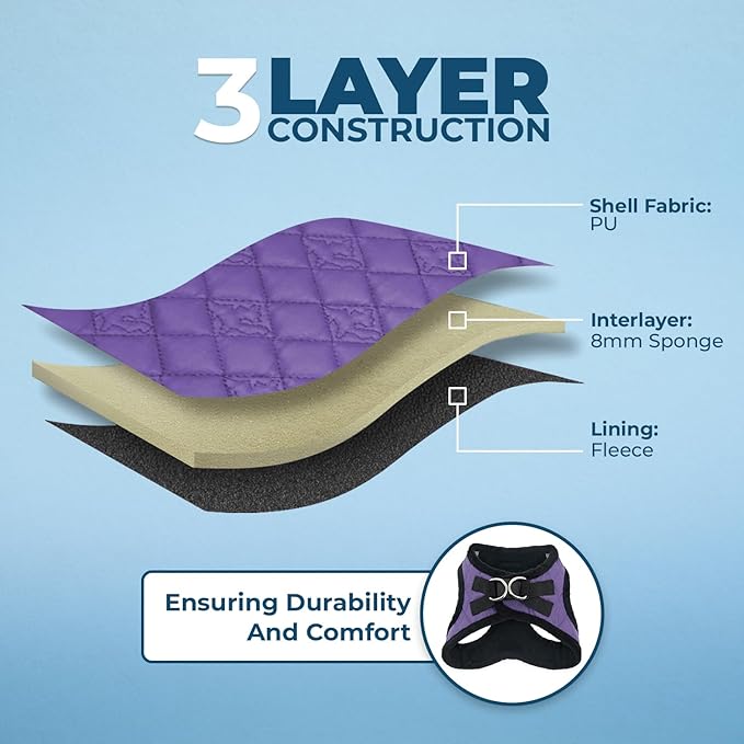 Best Pet Supplies - All Weather Mesh / Plush, Reflective, No Pull Harness for Small, Medium Dogs, Cats - Secure with Hook & Loop Fastener, Buckle, Double D-Rings - Purple Faux Leather, M