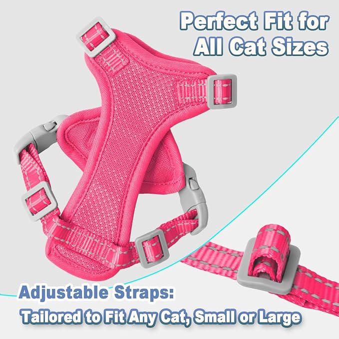 Cat Harness and Leash Set Escape Proof for Kitten Walking, Soft Adjustable Top Handle Vest Harnesses for Cats, Easy Control Breathable Reflective Small Medium Large, Pink, M