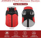 ASENKU Reflective Dog Coat with Built-in Harness, Windproof Fleece-Lined Dog Jacket for Small, Medium, Large Dogs, Warm Winter Vest with Turtleneck & Zipper (Red L)