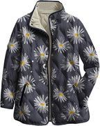 LIZALIG Women's Cropped Puffer Jacket Lightweight Floral Print Long Sleeve Padded Quilted Puffy Cardigan Coat