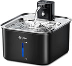 DownyPaws Cat Water Fountain Stainless Steel Cordless, 101 oz/3L FurSink Wireless Cat Water Dispenser for Pets, Battery Operated Pet Drinking Fountain with Motion Sensor, Easy Clean, Black