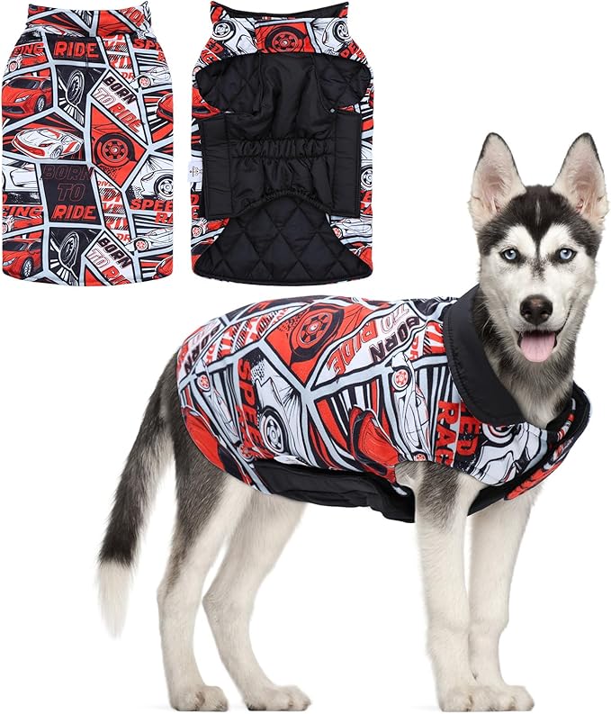 GMF30L Winter Dog Coat - Waterproof Windproof Reversible Jacket with Leash Hole - Thick Soft Coat for Small to Large Dogs - Cold Weather Protection