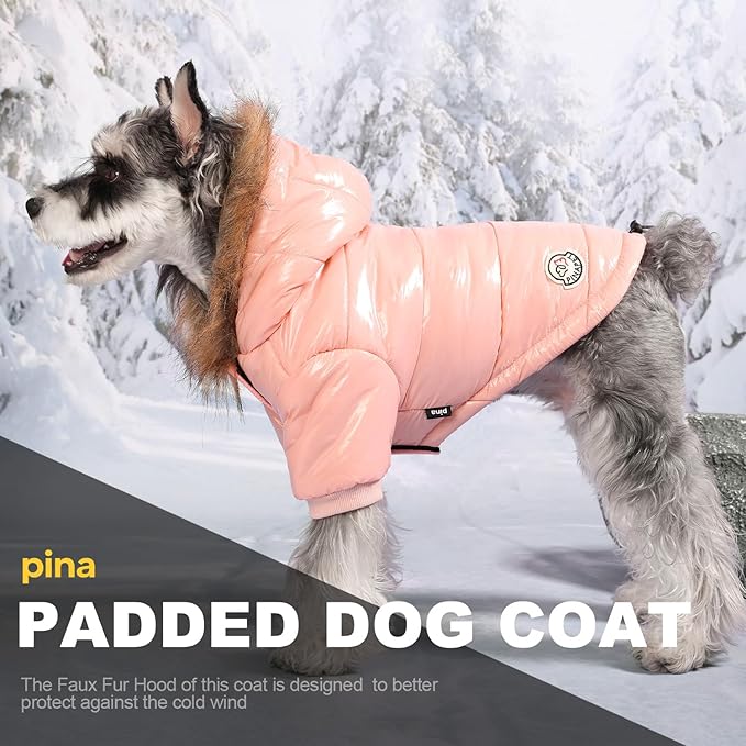 PINA Dog Winter Coat with Faux Fur Hood, Windproof and Warm, Suitable for Small to Large Dogs, Pink, XXL