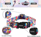 Ihoming Dog Collar and Leash Set for Daily Outdoor Walking Running Training, Geometric Design for Medium Boys Girls Dogs Cats Pets, M-Up to 45LBS