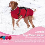 AOFITEE Dog Coat for Small Dogs, Warm Dog Winter Jacket with Harness Built in, Waterproof Small Winter Coat Dogs Reflective Cold Weather Coats for Chihuahua, Yorkshire, Red XS