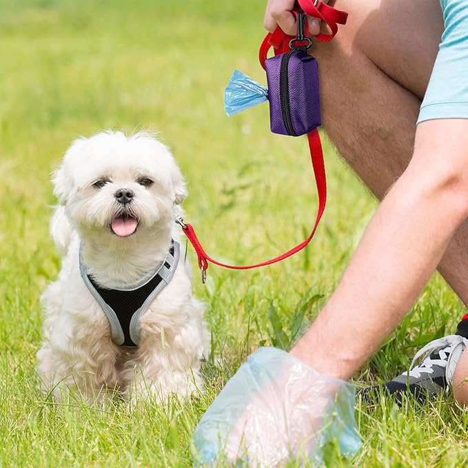 Dog Waste Bag Dispenser Pet Poop Bags Holder for Doggie Waste Bags Dispensers Soft Fabric Zipper Small Doggy Puppy Pouch for Leash Accessory Attachment with Carrier,2PC Pink