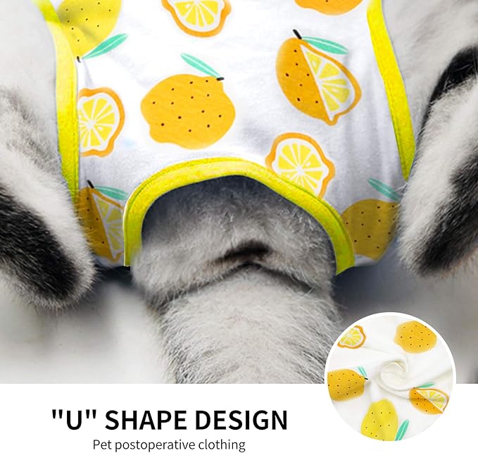 Cat Professional Surgical Recovery Suit,E-Collar Alternative for Cats Dogs,After Surgery Wear, Pajama Suit,Home Indoor Pets Clothing (S(3.3-5.5lbs), Lemon)