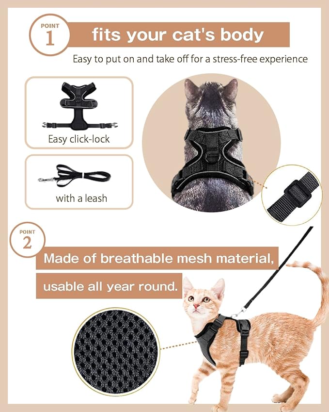 Cat Harness Escape Proof with Leash for Walking, Travel Vest Soft Chest Support, Adjustable Size, Escape Proof Soft Adjustable Vest Harnesses, Breathable, Kittens, Small Dogs (美/背縄/藍2/S)