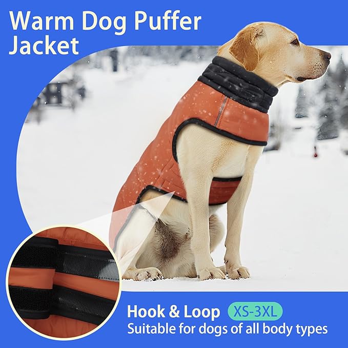 MIGOHI Lightweight Dog Coat, Windproof Dog Jacket, Puffer Jacket for Large Dogs, Padded Vest with Reflective Strips, Warm Snow Vest in Cold Weather, Easy On Hook & Loop Belly, Caramel, 3XL