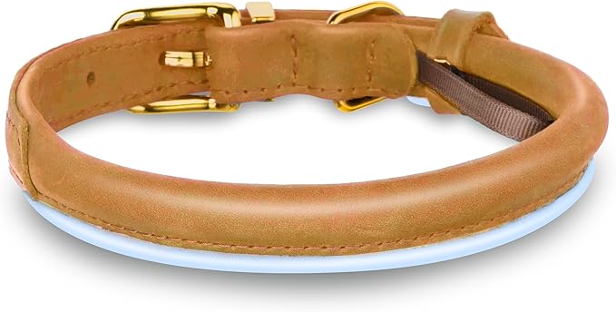 OOPSDOGGY Reflective Rolled Leather Dog Collar Adjustable Soft Padded Pet Collar for Small Medium Large Breed Dogs (Camel, M, 12"-15")