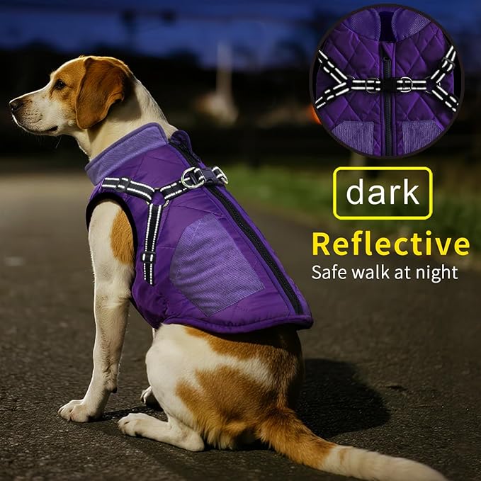 Mosucoirl Warm Dog Coats Pet Clothes, Waterproof Dogs Jacket Reflective Pet Outfits Winter Dog Cold Weather Coat Cozy Snow Jackets Vest for Small Medium Large Dogs Puppy Doggie (Purple, L)