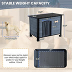 Outdoor Dog House, Small Wooden Dog House with Anti Bite Iron Frame Weatherproof Finish Outside Paw Print Dog Crate for Large and Medium Dogs, Grey